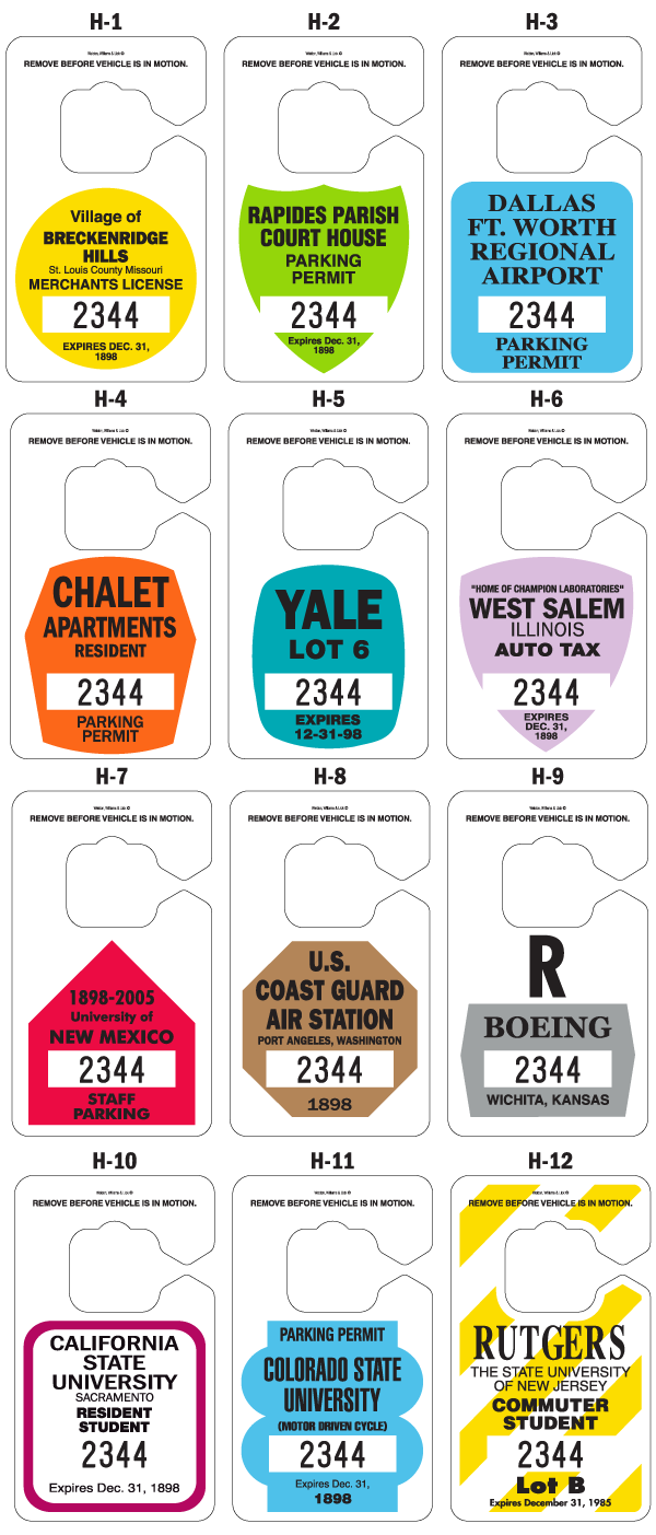 Color options for fade resistant parking permit hang tags