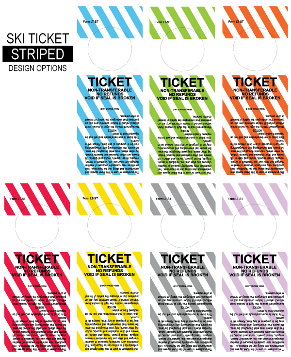 Striped ski lift ticket labels