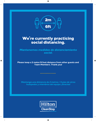 Dual Language Hilton CleanStay Social Distancing Stickers
