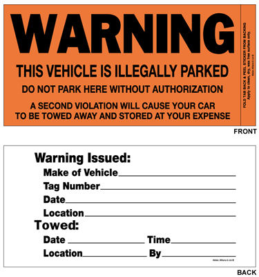Buy illegal parking warning stickers in fluorescent orange