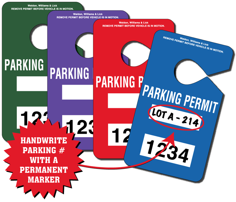 Buy red, blue, green or purple parking permit hang tags, Worldwide  Ticketcraft, WWTC