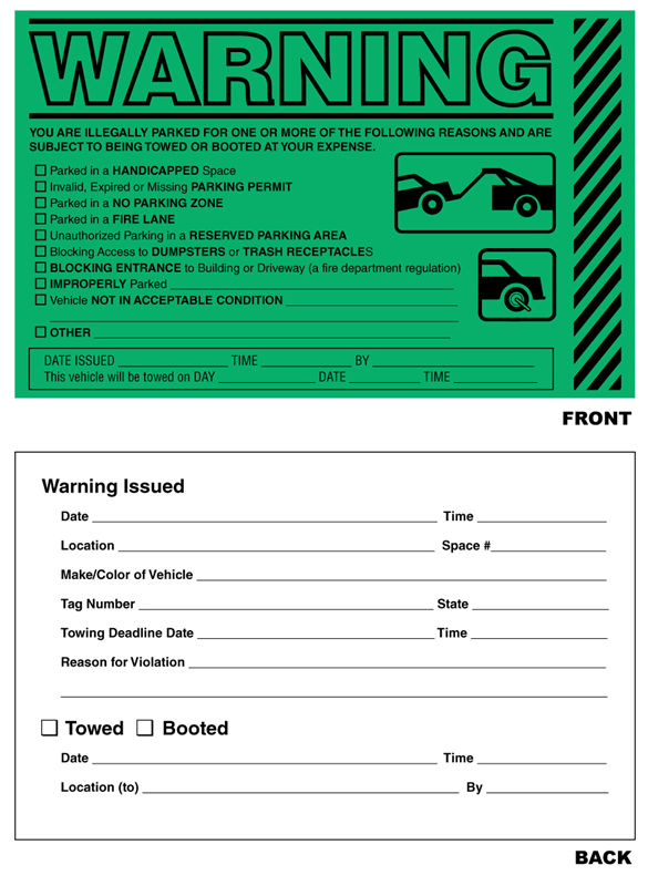 Buy large illegal parking violation stickers in bright yellow