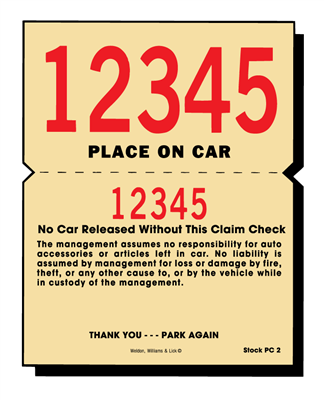Parking Claim Check - 2 Part PARK-O-CHEX®