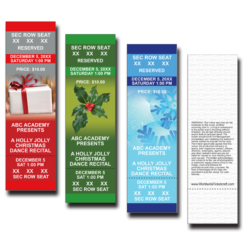 Reserved Seating Full Color Christmas Design-It-Yourself Tickets.
Part Number: DIY_EventTix_RSVD_Chr