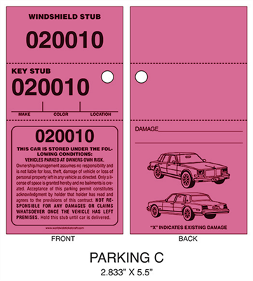 3 Part Valet Parking Ticket C