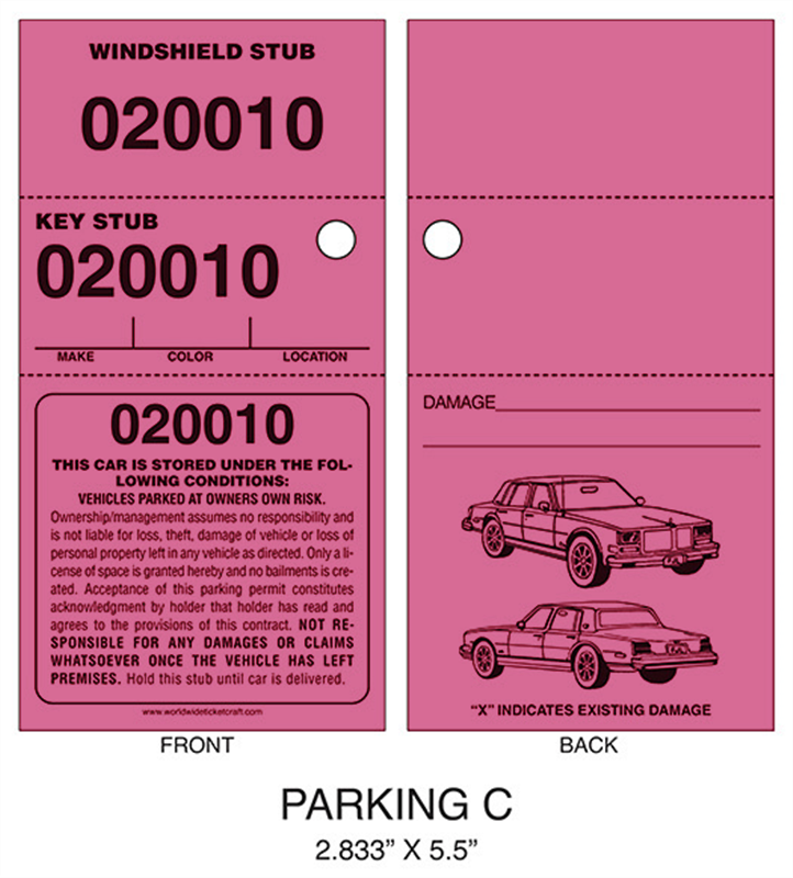 3 Part Valet Parking Ticket C