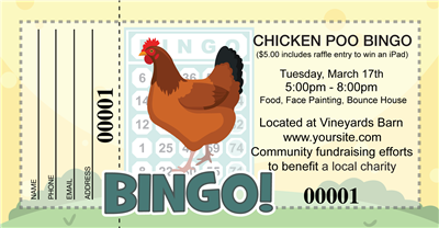 Large Chicken Poo Bingo Raffle Tickets