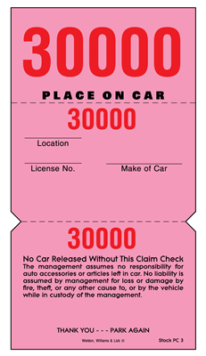 Parking Claim Check - 3 Part PARK-O-CHEX®
