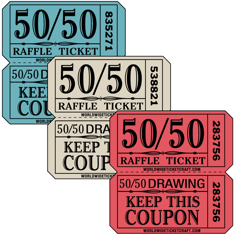 Raffle Tickets 4th of July Party Double Roll 50 50 Style Red White Blue Assorted Colors Prize Tickets 