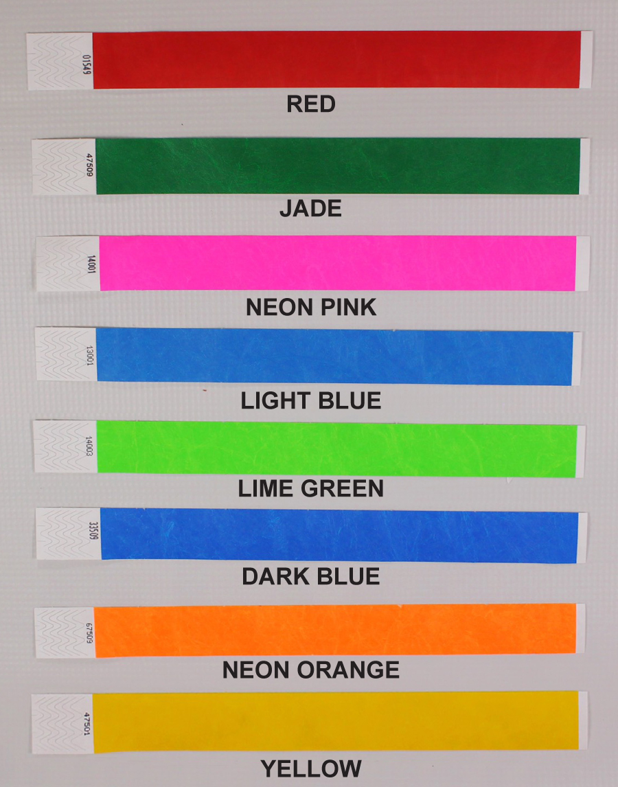 Tyvek Wristbands include 8 Solid Color Options